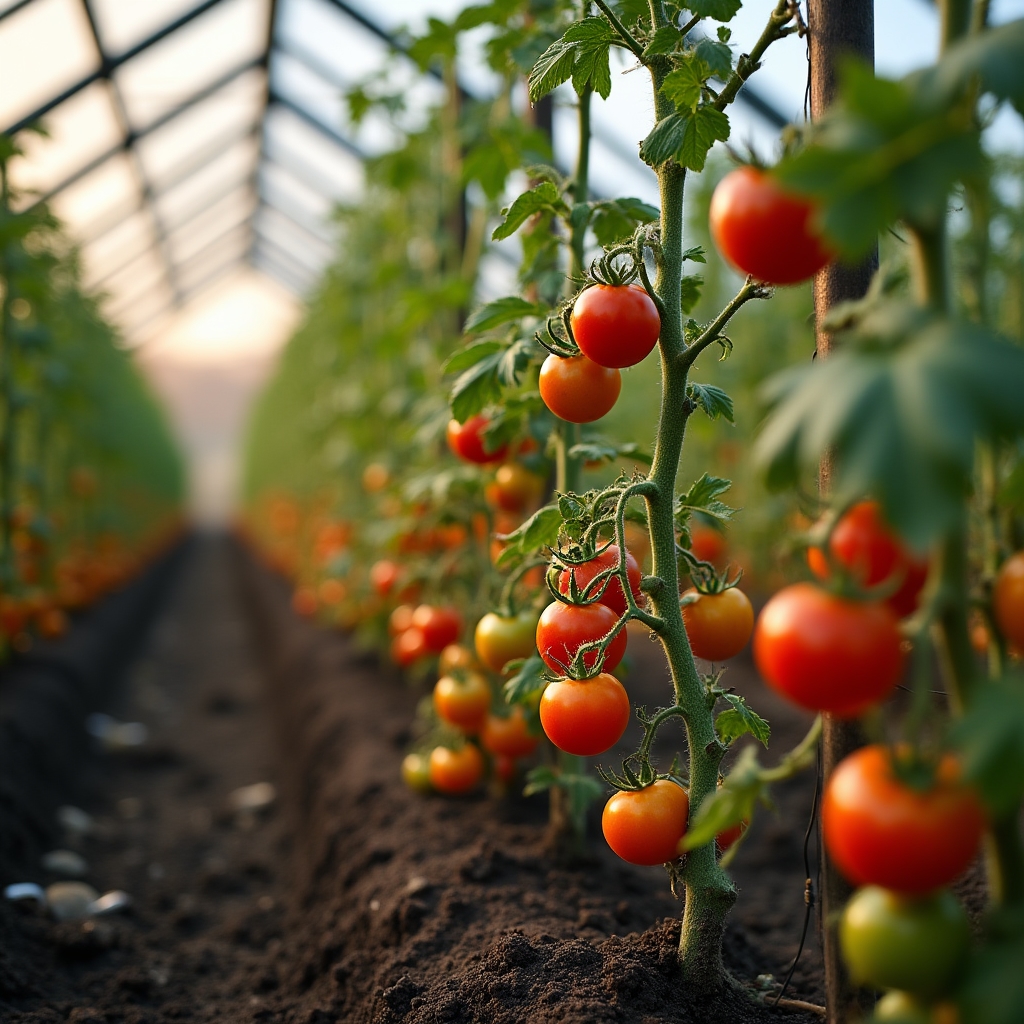 Plantas de tomate cherry en plena producción dentro de un micro-invernadero doméstico durante el invierno